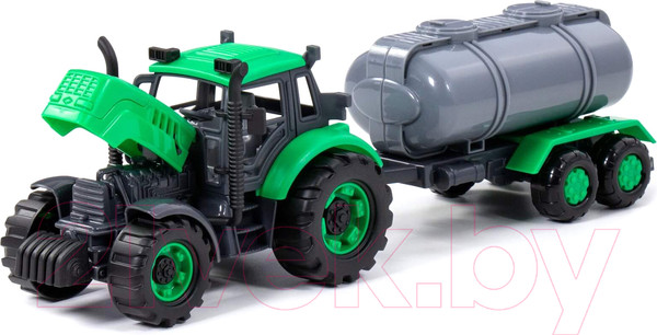 Изображение товара Трактор игрушечный Полесье Прогресс с прицепом-цистерной / 91567 (зеленый)