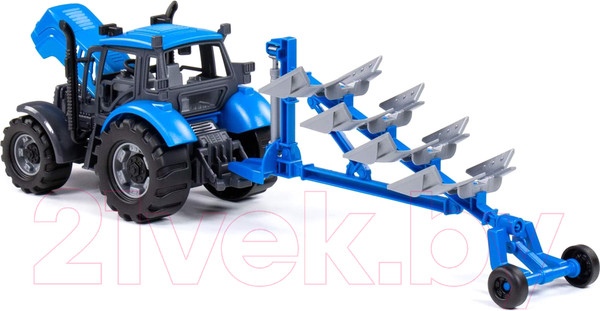 Изображение товара Трактор игрушечный Полесье Прогресс инерционный с плугом / 91291 (синий)