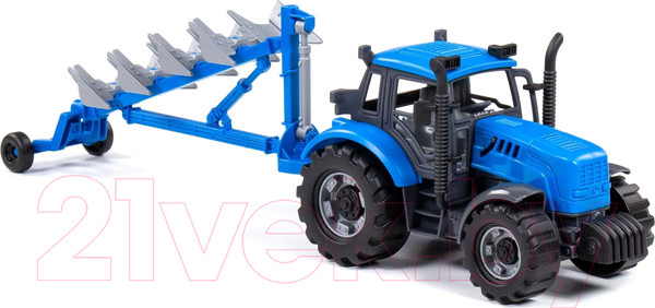 Изображение товара Трактор игрушечный Полесье Прогресс инерционный с плугом / 91291 (синий)
