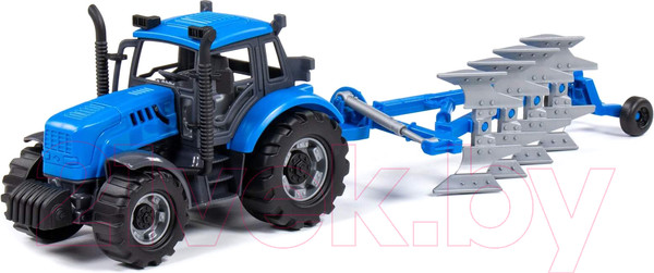 Изображение товара Трактор игрушечный Полесье Прогресс инерционный с плугом / 91291 (синий)