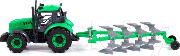 Изображение товара Трактор игрушечный Полесье Прогресс с плугом инерционный / 91307 (зеленый)