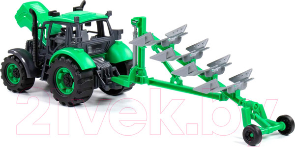 Изображение товара Трактор игрушечный Полесье Прогресс с плугом инерционный / 91307 (зеленый)
