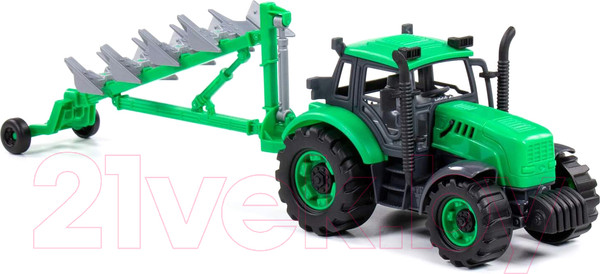 Изображение товара Трактор игрушечный Полесье Прогресс с плугом инерционный / 91307 (зеленый)