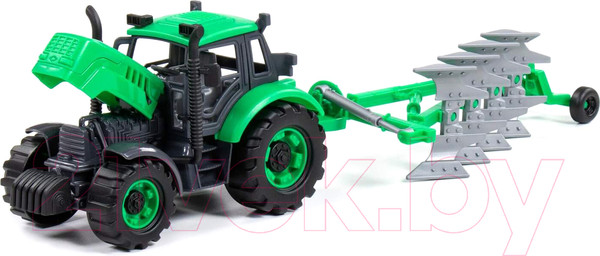 Изображение товара Трактор игрушечный Полесье Прогресс с плугом инерционный / 91307 (зеленый)