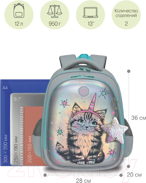 Изображение товара Школьный рюкзак Grizzly RAz-286-2 (серый)