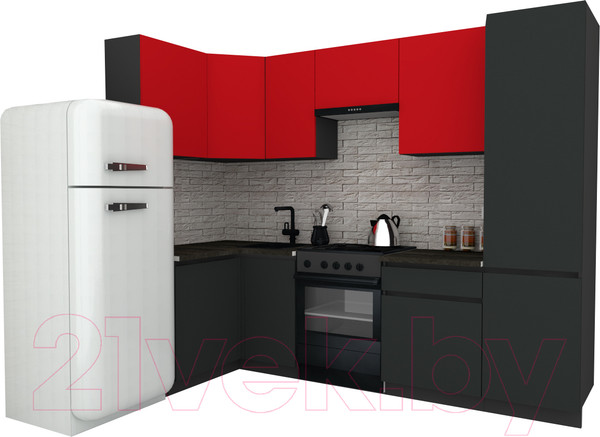 Изображение товара Кухонный гарнитур ВерсоМебель Эко-7 1.2x2.6 левая (красный чили/антрацит/ст.луна)