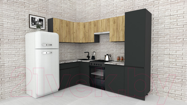 Изображение товара Кухонный гарнитур ВерсоМебель Эко-7 1.4x2.6 левая (дуб крафт золотой/антрацит/ст.альберика)
