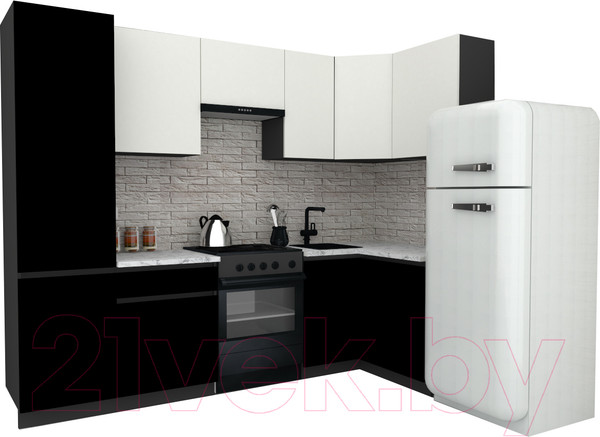 Изображение товара Кухонный гарнитур ВерсоМебель Эко-7 1.2x2.6 правая (белый фасадный/черный/ст.мрамор итальянский)