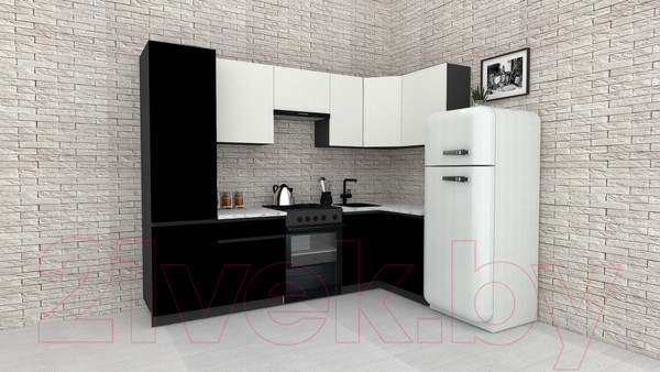 Изображение товара Кухонный гарнитур ВерсоМебель Эко-7 1.2x2.6 правая (белый фасадный/черный/ст.мрамор итальянский)
