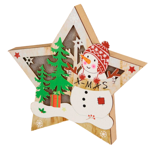 Изображение товара Световая фигурка Зимнее волшебство Снеговик в лесу с подарками, в звезде / 6961538