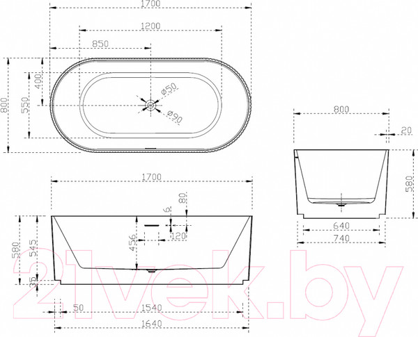 Изображение товара Ванна акриловая Abber AB9325-1.7
