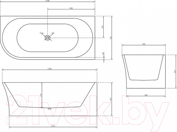 Изображение товара Ванна акриловая Abber AB9257-1.7 R