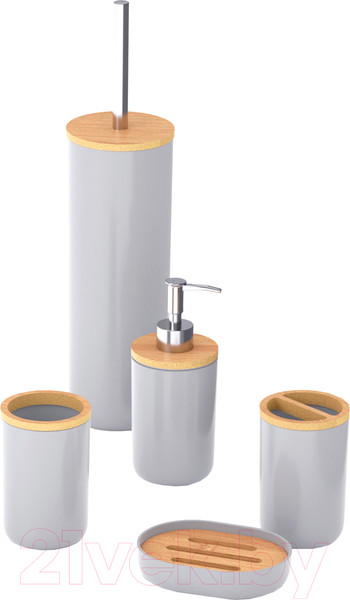 Изображение товара Набор аксессуаров для ванной и туалета Альтернатива Бамбук / М8169 (серый)