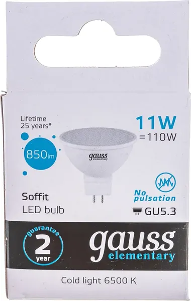Изображение товара Лампа Gauss Elementary GU5.3 11W 6500К / 13531