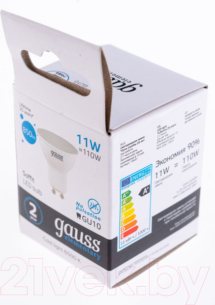 Изображение товара Лампа Gauss Elementary MR16 11W 850lm 6500K GU10 / 13631