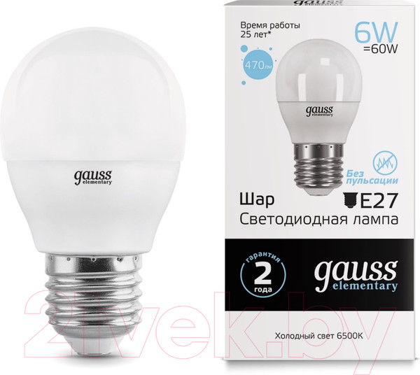 Изображение товара Лампа Gauss Elementary Globe E27 6W 6500K / 53236