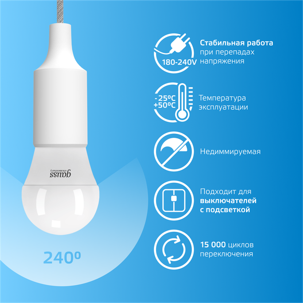 Изображение товара Лампа Gauss Elementary Globe E27 6W 6500K / 53236