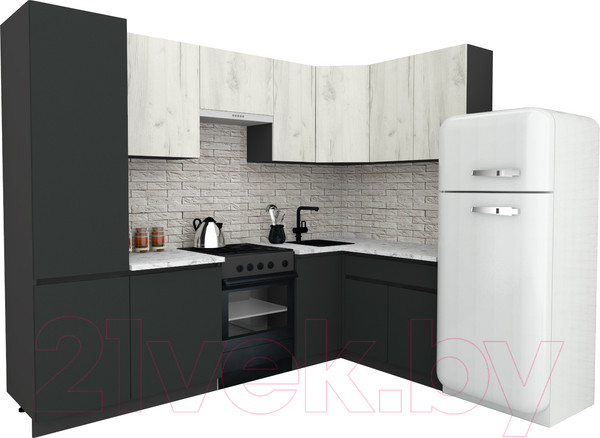 Изображение товара Кухонный гарнитур ВерсоМебель Эко-7 1.4x2.6 правая (дуб крафт белый/антрацит/ст.мрамор итальянский)