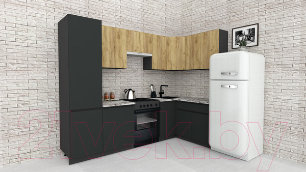 Изображение товара Кухонный гарнитур ВерсоМебель Эко-7 1.4x2.6 правая (дуб крафт золотой/антрацит/ст.альберика)