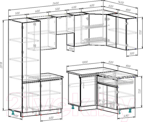 Изображение товара Кухонный гарнитур ВерсоМебель Эко-7 1.4x2.6 правая (дуб крафт золотой/антрацит/ст.альберика)