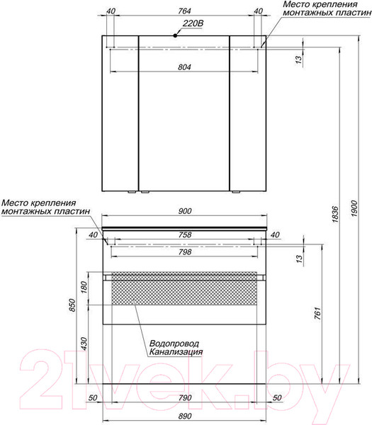 Изображение товара Тумба с умывальником Aquanet Алвита 90 / 242609