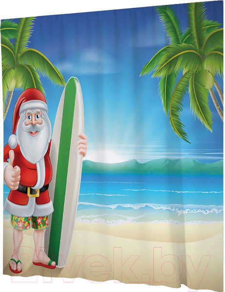 Изображение товара Шторка-занавеска для ванны JoyArty Санта на пляже / sc_20066