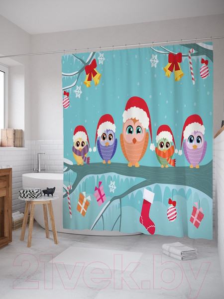 Изображение товара Шторка-занавеска для ванны JoyArty Совы на празднике / sc_20078