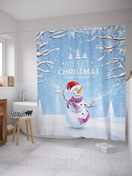 Изображение товара Шторка-занавеска для ванны JoyArty Веселый снеговик / sc_20299