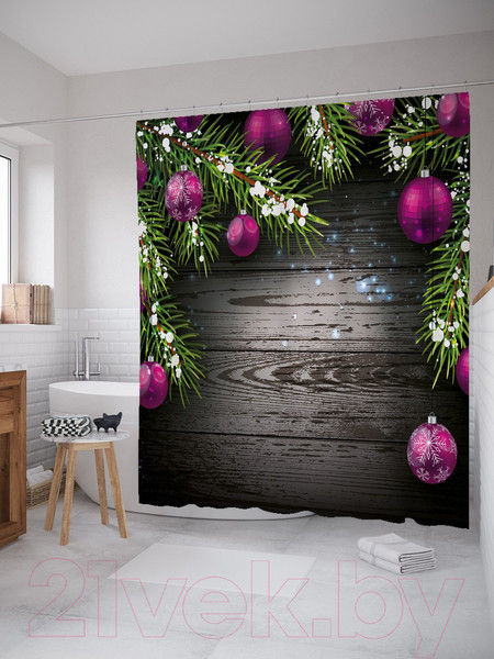 Изображение товара Шторка-занавеска для ванны JoyArty Шары для елки / sc_21477