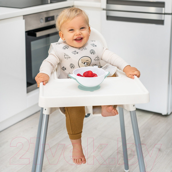 Изображение товара Набор посуды для кормления BabyOno Миска с присоской и ложкой 6м+ / 1063 (серый/зеленый)