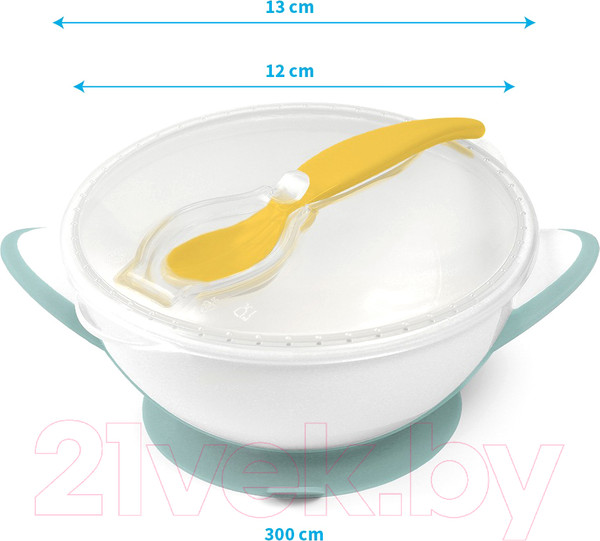 Изображение товара Набор посуды для кормления BabyOno Миска с присоской и ложкой 6м+ / 1063 (серый/зеленый)