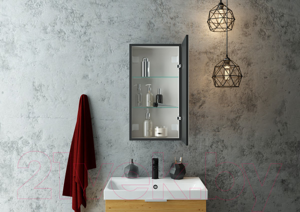 Изображение товара Шкаф с зеркалом для ванной Континент Mirror Box Black Led 35х65