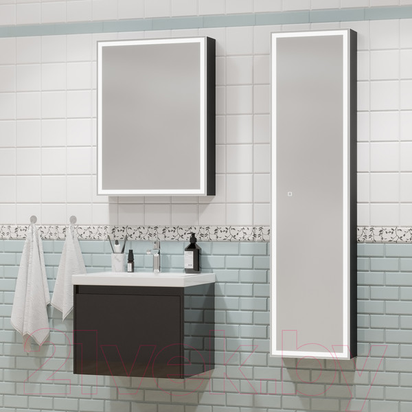 Изображение товара Шкаф с зеркалом для ванной Континент Mirror Box Black Led 60х80