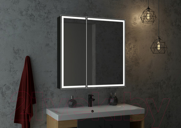Изображение товара Шкаф с зеркалом для ванной Континент Mirror Box Black Led 80х80