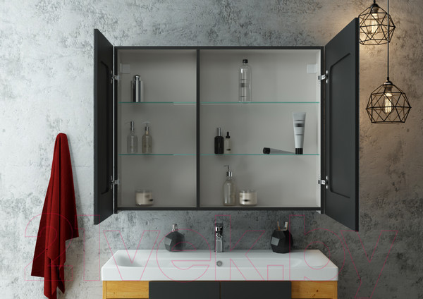 Изображение товара Шкаф с зеркалом для ванной Континент Mirror Box Black Led 100x80