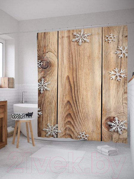 Изображение товара Шторка-занавеска для ванны JoyArty Снежинки на досках / sc_37046