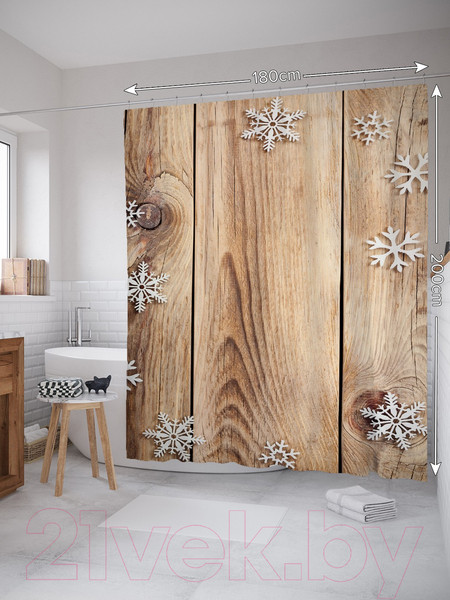 Изображение товара Шторка-занавеска для ванны JoyArty Снежинки на досках / sc_37046
