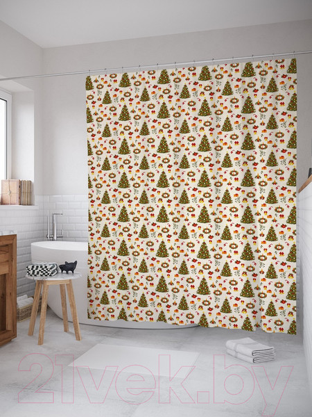 Изображение товара Шторка-занавеска для ванны JoyArty Новогодний лес / sc_37085