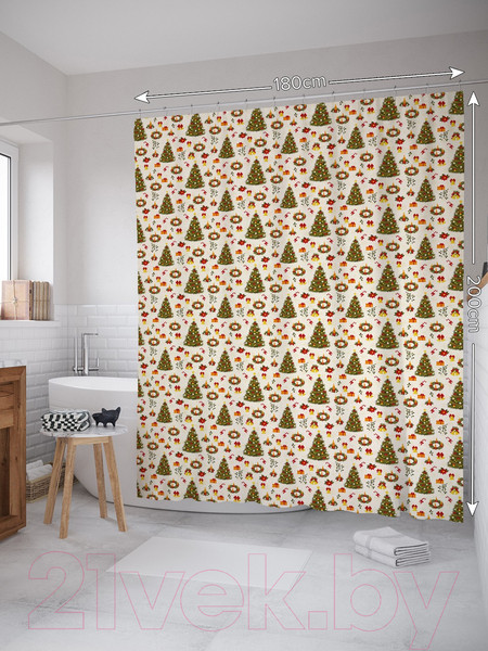 Изображение товара Шторка-занавеска для ванны JoyArty Новогодний лес / sc_37085