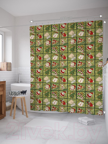 Изображение товара Шторка-занавеска для ванны JoyArty Рождественская плитка / sc_37105