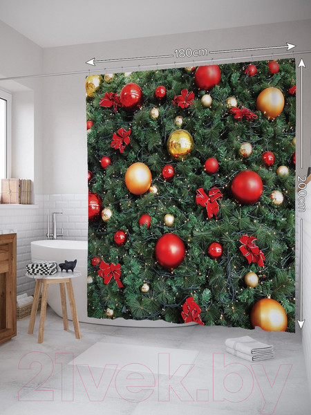 Изображение товара Шторка-занавеска для ванны JoyArty Елка в шарах / sc_380794