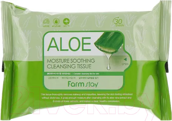 Изображение товара Салфетки для снятия макияжа FarmStay Aloe Moisture Soothing Cleansing Tissue (30шт)