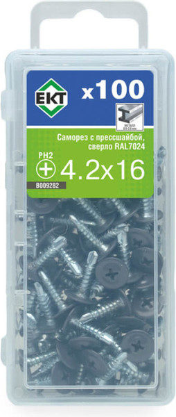 Изображение товара Саморез ЕКТ С прессшайбой 4.2x16 сверло / B009282 (100шт, RAL 7024)