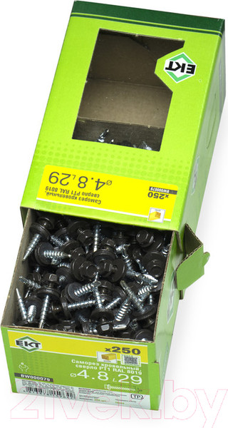 Изображение товара Саморез ЕКТ кровельный с резиновой прокладкой 4.8х29 сверло PT1 / BW000079 (250шт, RAL 8019)