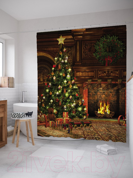 Изображение товара Шторка-занавеска для ванны JoyArty Праздник у камина / sc_381929