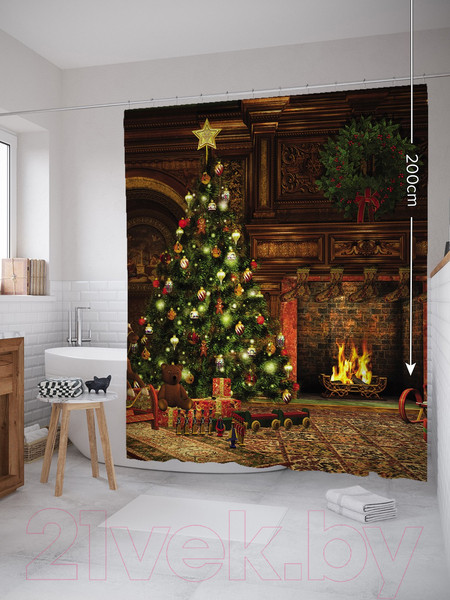 Изображение товара Шторка-занавеска для ванны JoyArty Праздник у камина / sc_381929