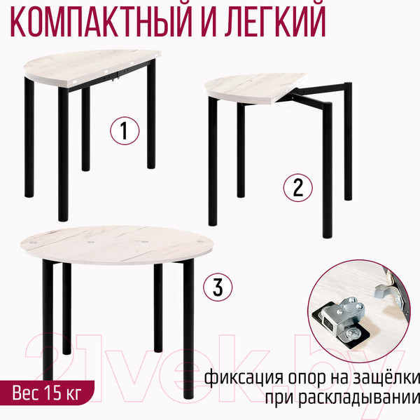 Изображение товара Обеденный стол Millwood Далис 1 (дуб белый Craft/металл черный)