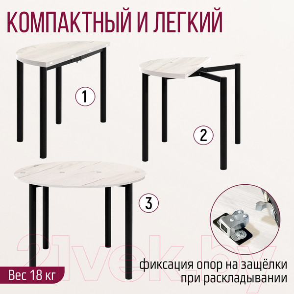 Изображение товара Обеденный стол Millwood Далис 2 (дуб белый Craft/металл черный)