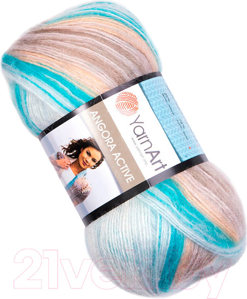 Изображение товара Пряжа для вязания Yarnart Angora Active 25% мохер, 75% акрил / 852 (500м, бирюзовый-кремовый-белый)
