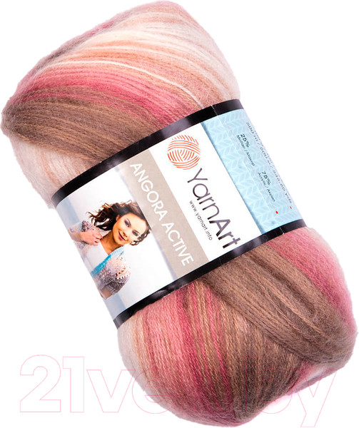 Изображение товара Пряжа для вязания Yarnart Angora Active 25% мохер, 75% акрил / 853 (500м, бежевый/розовый)